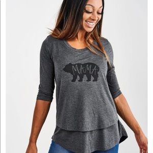 NWT Latched Mama “Mama Bear” Buffalo plaid 3/4 length sleeve nursing shirt